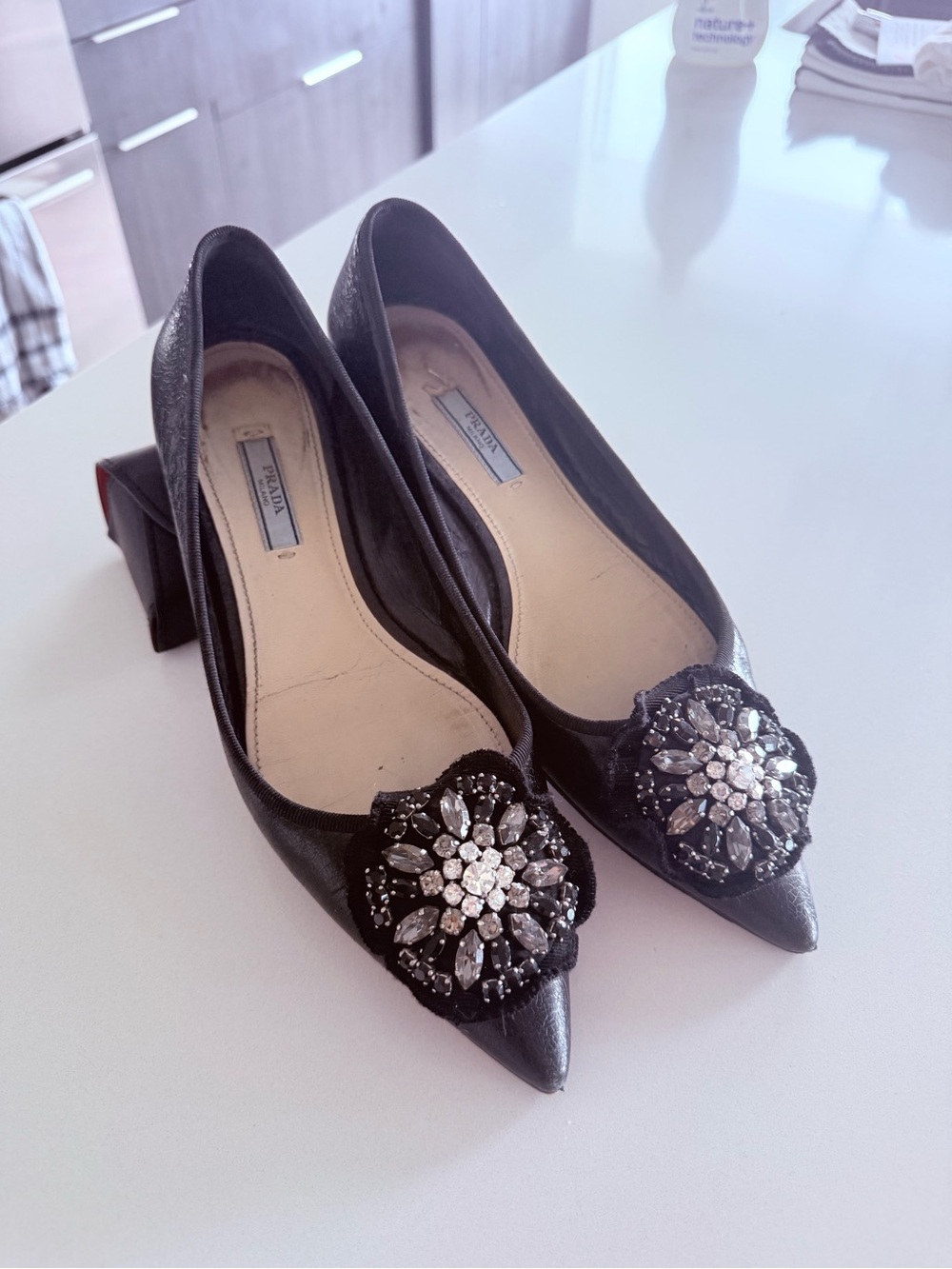 Prada crystal-embellished pointed-toe pumps